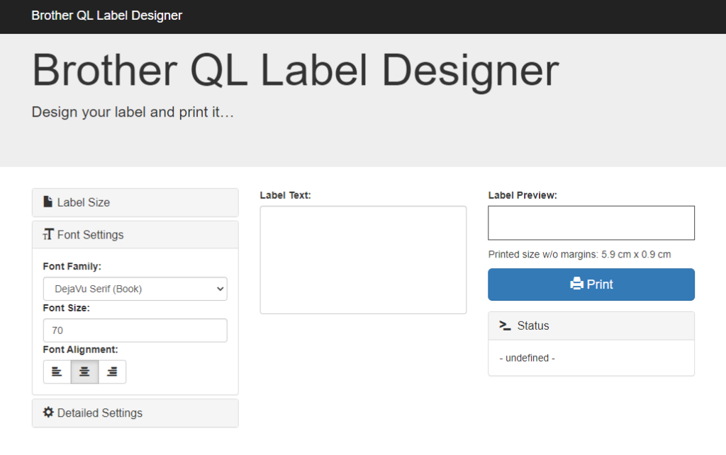 Web application for printing labels